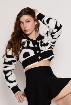 Womens Daisy Tufted Knit Cropped Cardigan, Multi,