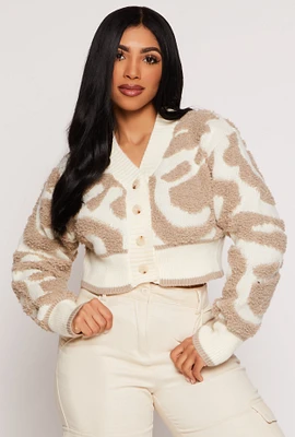 Womens Daisy Tufted Knit Cropped Cardigan,