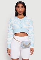 Womens Daisy Tufted Knit Cropped Cardigan, Blue, Size M