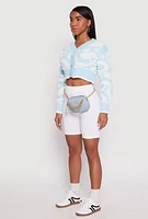 Womens Daisy Tufted Knit Cropped Cardigan, Blue, Size M