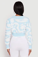 Womens Daisy Tufted Knit Cropped Cardigan, Blue, Size M