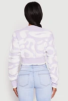 Womens Daisy Tufted Knit Cropped Cardigan, Purple, Size M