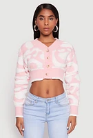 Womens Daisy Tufted Knit Cropped Cardigan, Pink, Size S