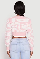 Womens Daisy Tufted Knit Cropped Cardigan, Pink, Size S