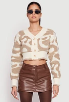 Womens Daisy Tufted Knit Cropped Cardigan, M