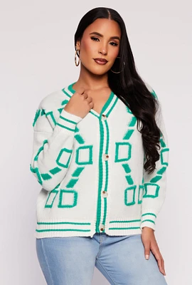 Womens Daisy Geometric Print Cardigan, Multi, Size M