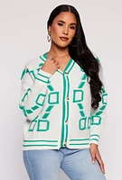 Womens Daisy Geometric Print Cardigan, Multi, Size M