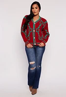 Womens Daisy Geometric Print Cardigan, Red, Size M