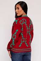 Womens Daisy Geometric Print Cardigan, Red, Size L