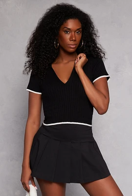 Womens Iris Contrast Trim Polo Crop Top,