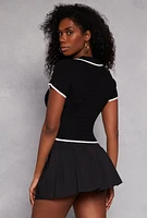 Womens Iris Contrast Trim Polo Crop Top,