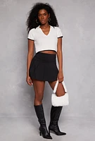 Womens Iris Contrast Trim Polo Crop Top, White, Size L