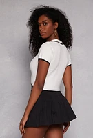 Womens Iris Contrast Trim Polo Crop Top, White, Size L