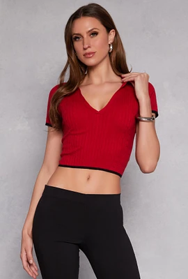 Womens Iris Contrast Trim Polo Crop Top,