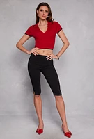 Womens Iris Contrast Trim Polo Crop Top, Red, Size L