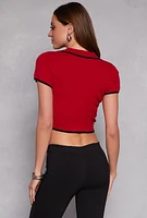 Womens Iris Contrast Trim Polo Crop Top, Red,