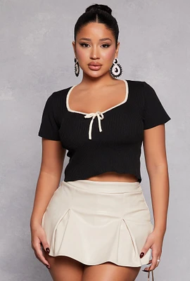 Womens Contrast Trim Bow Detail Crop Top, Black, Size M
