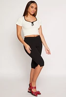 Womens Contrast Trim Bow Detail Crop Top, White, Size L