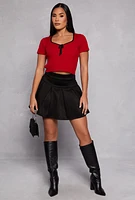 Womens Contrast Trim Bow Detail Crop Top, Red,