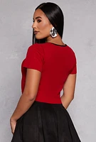 Womens Contrast Trim Bow Detail Crop Top, Red,