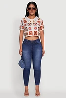 Womens Boho Crochet Shirt with Cropped Hem and Classic Fit, Multi, Size L
