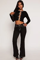 Womens Almost Famous Bow Cut Out Crop Top, Black, Size L