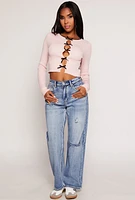 Womens Almost Famous Bow Cut Out Crop Top, Pink, Size L