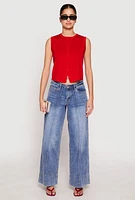 Womens Almost Famous High Neck Button Front Sweater Vest, Red, Size L