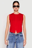 Womens Almost Famous High Neck Button Front Sweater Vest, Red, Size S