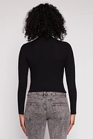 Womens Ribbed Knit Cut Out Turtleneck Sweater, Black, Size S