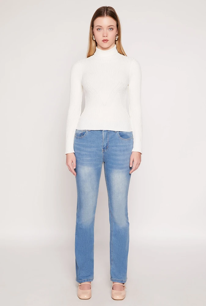 Womens Rib Knit Turtleneck Sweater, White,