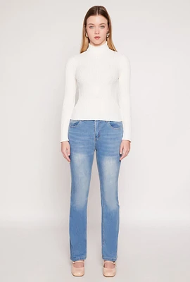 Womens Rib Knit Turtleneck Sweater, White,