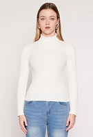 Womens Rib Knit Turtleneck Sweater, White,