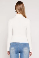 Womens Rib Knit Turtleneck Sweater, White,