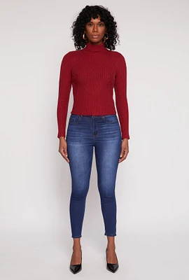 Womens Rib Knit Turtleneck Sweater, Burgundy, Size M