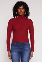 Womens Rib Knit Turtleneck Sweater, Burgundy, Size M