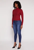 Womens Rib Knit Turtleneck Sweater, Burgundy, Size M