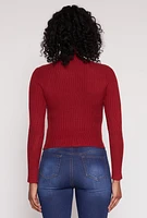 Womens Rib Knit Turtleneck Sweater, Burgundy, Size M