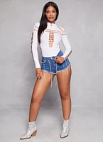 Womens Laser Cut Seamless Bodysuit, White