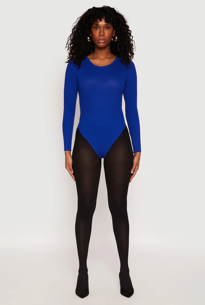 Womens Daisy Ribbed Knit Bodysuit, Blue, Size XL