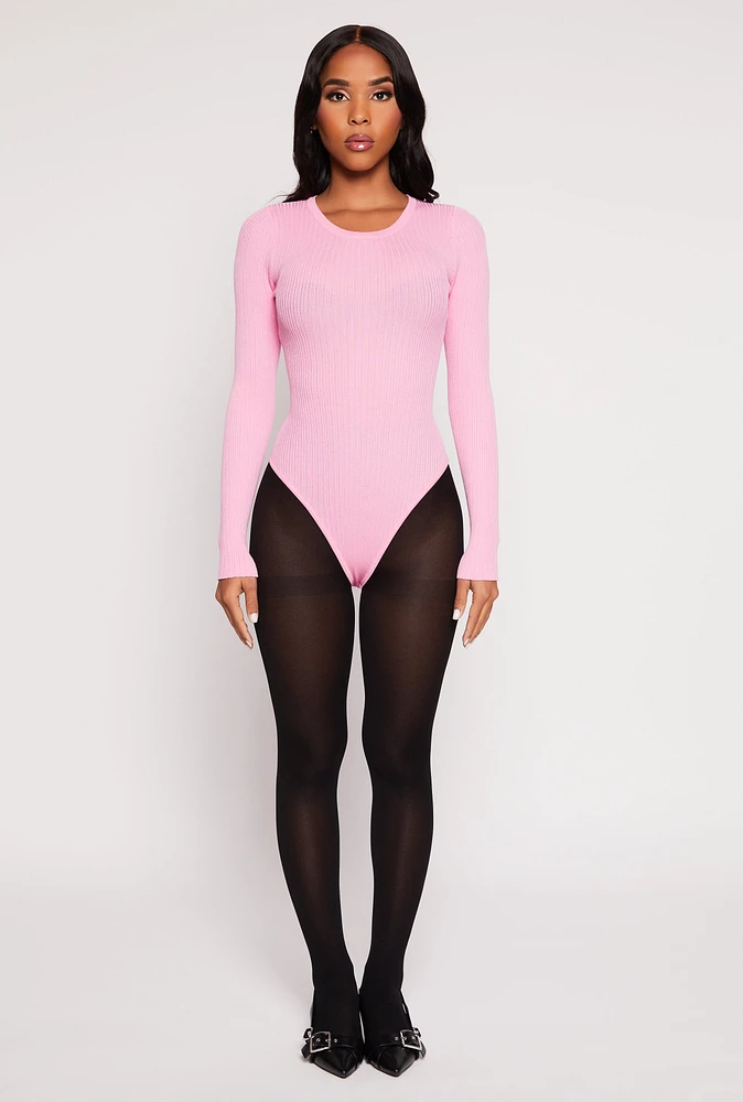 Womens Daisy Ribbed Knit Bodysuit, Pink, Size L