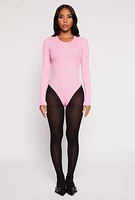 Womens Daisy Ribbed Knit Bodysuit, Pink, Size L