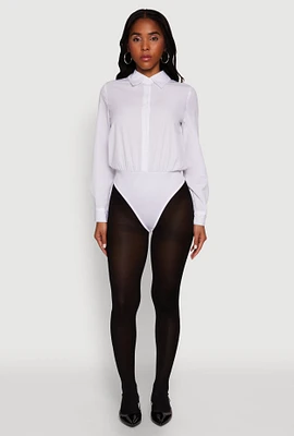 Womens Daisy Collared Button Front Thong Bodysuit, White, Size XL