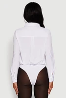 Womens Daisy Collared Button Front Thong Bodysuit, White,