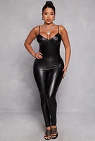 Womens Iris Leather Look Bustier Bodysuit, Black, Size XL