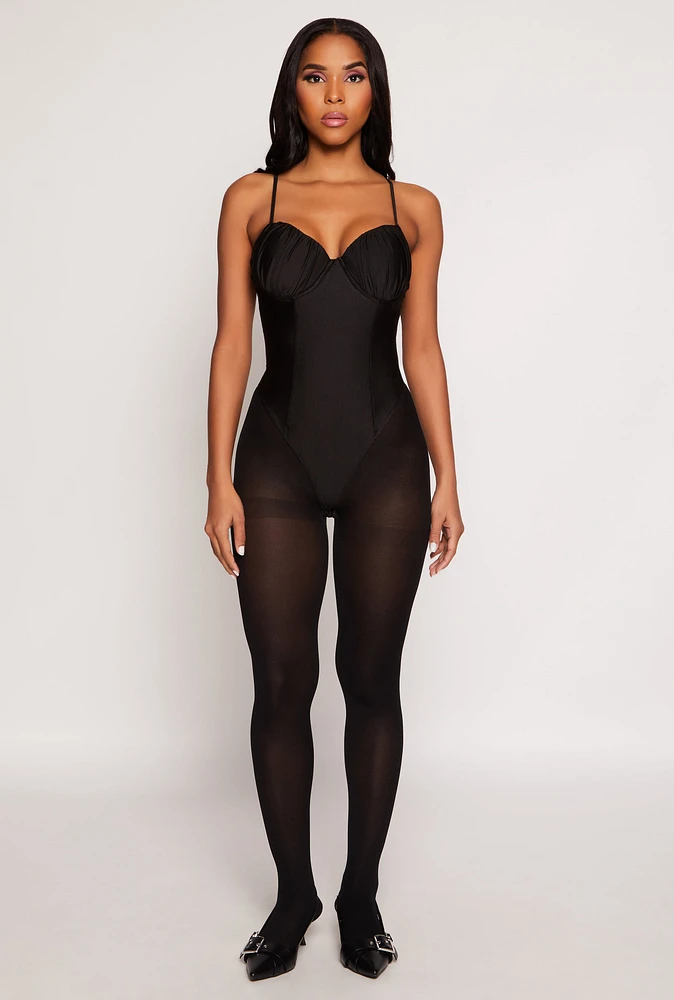 Womens Ruched Padded Bustier Bodysuit, M