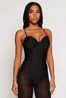 Womens Ruched Padded Bustier Bodysuit, Black, Size L