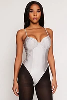 Womens Ruched Padded Bustier Bodysuit, Grey, Size L