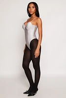 Womens Ruched Padded Bustier Bodysuit, Grey, Size L