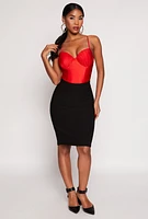 Womens Ruched Padded Bustier Bodysuit, Red, Size S